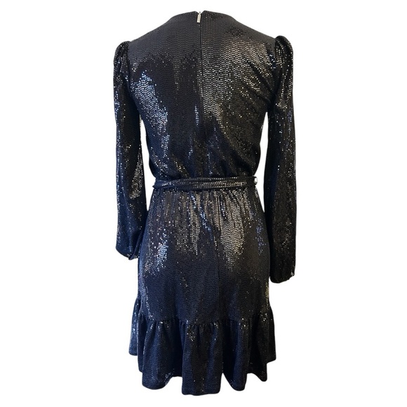 Michael Kors Mirror Dot Matte-Jersey Crossover Mini Dress long sleeve belted - Picture 7 of 11